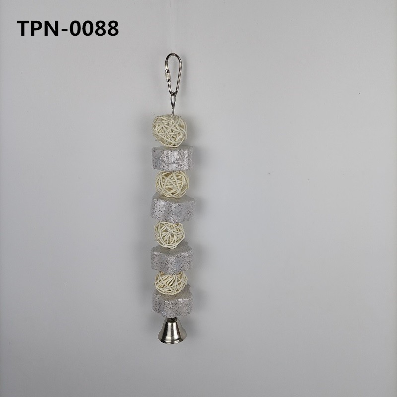 Hanging Bird Cage Nail Trimmer Pumice Toy with Rattan Balls for Small Parrots Cockatiel Budgies Lovebirds Rats Chinchilla Bites TPN-0088