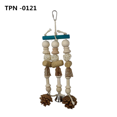 Parrot Swing Toy Bird Chew Toy with Natural Carambola,Rattan Balls,Pine Cone and Cork for Parrot Macaw African Greys Cockatiels Budgies Conure Bites,Natural Birds Cage Hanging Toy​ TPN-0121