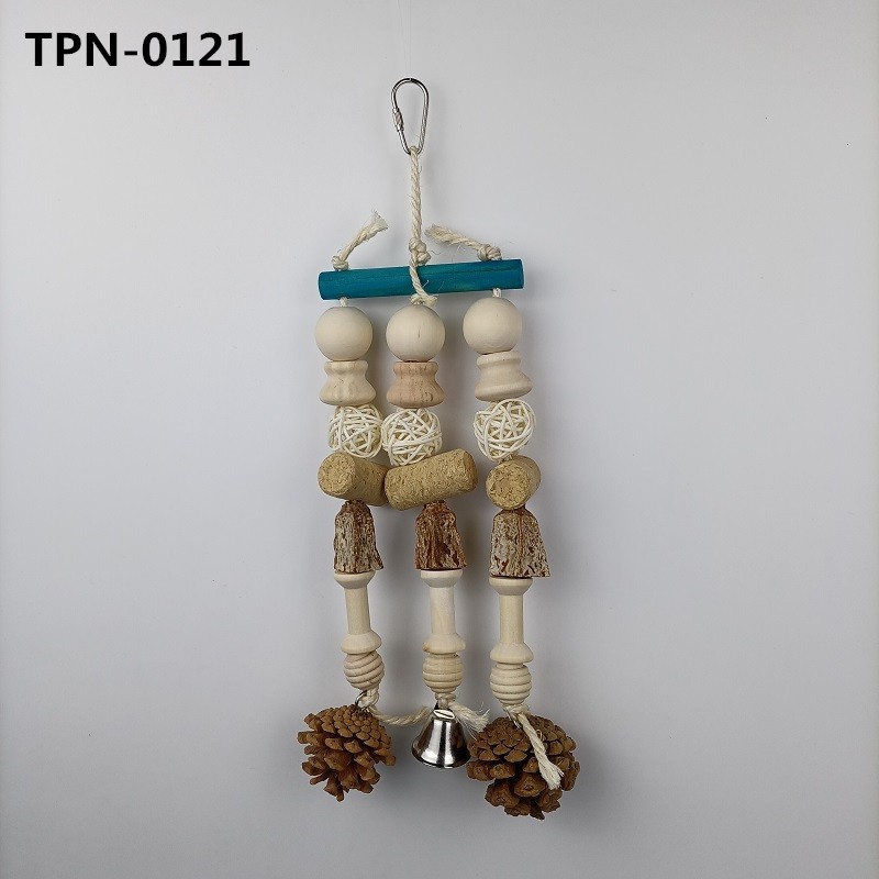 Parrot Swing Toy Bird Chew Toy with Natural Carambola,Rattan Balls,Pine Cone and Cork for Parrot Macaw African Greys Cockatiels Budgies Conure Bites,Natural Birds Cage Hanging Toy TPN-0121 - Image 1