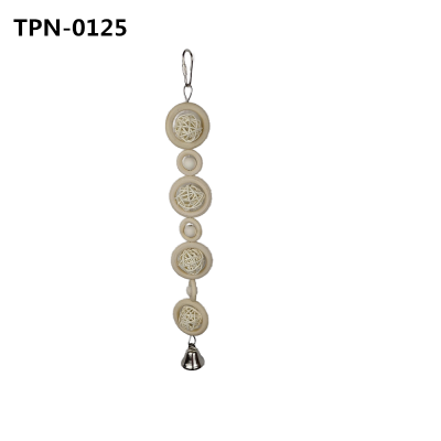 Bird Chewing Toy with Wooden Rings Bead & Rattan Balls, Parrot Toys Cage Bite Toy for African Grey Cockatoos Amazon Parrots Large Medium Parrots Birds TPN-0125