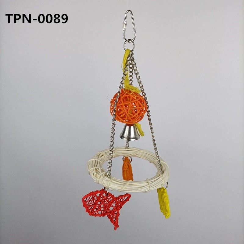 Bird Swing Toys Bird Cage Toy with Rattan Fish for Budgies Cockatiel Parrots Parakeets Lovebirds Biting Chewing Standing Perching TPN-0089