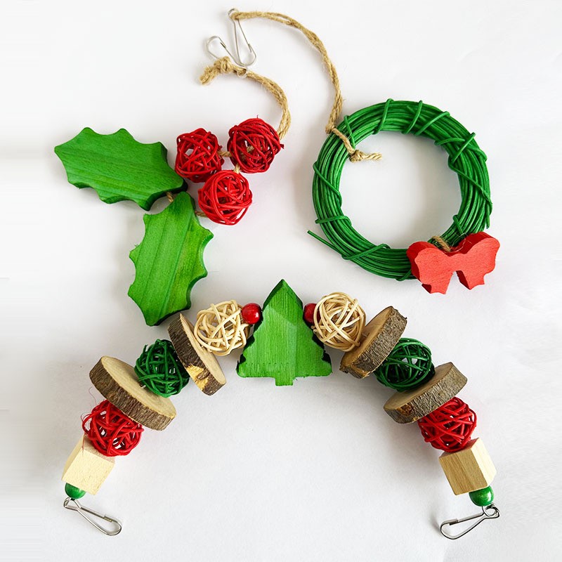 Christmas Bird Toys Set of Vine Xmas Wreath and Gingle Bell Ring Parrot Swing for Small Pet Toy TPS-1690/1691/1692