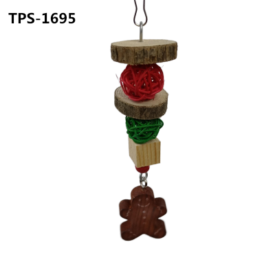 Wood Gingerbread Man Rattan Balls Christmas Bird Toy for  Parrots Budgies Parakeets Cockatiels Lovebirds  TPS-1695