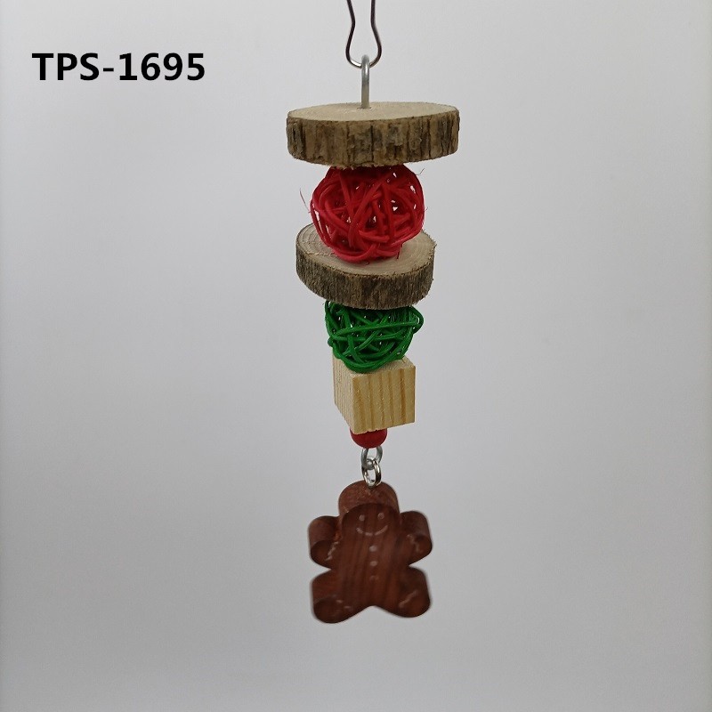 Wood Gingerbread Man Rattan Balls Christmas Bird Toy for Parrots Budgies Parakeets Cockatiels Lovebirds TPS-1695