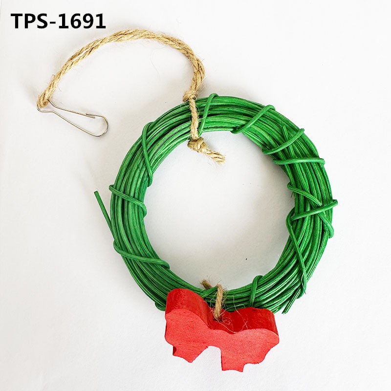 X-mas Wreath Vine Swing Bird Toy Christams Pet Rattan Garland Toys Bird Cage Hanging Christmas Wreath Decoration for Budgie Lovebirds Conures Parakeet TPS-1691