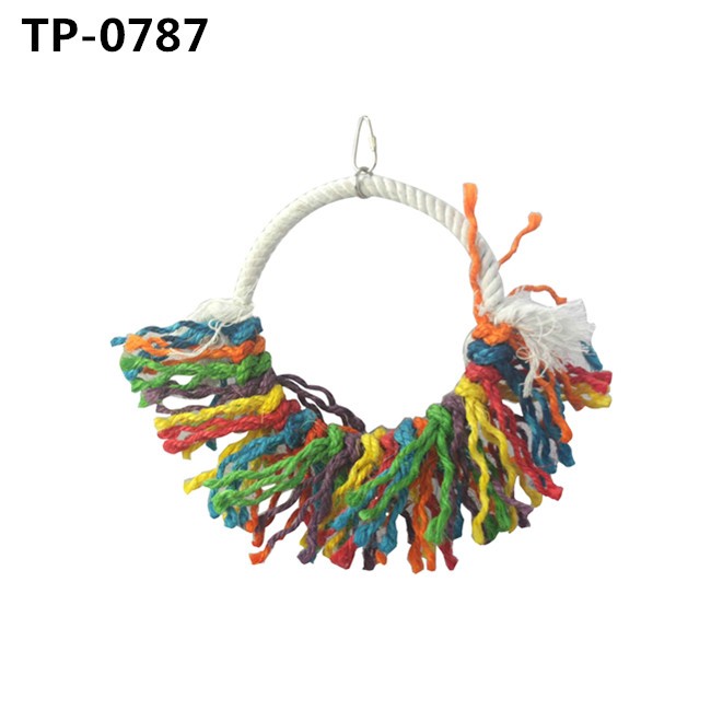 Cotton Rope Hanging Ring Parrot Preening Grooming Chew Climb Biting Toy for African Grey Cockatoo Conure Parakeet - Image 5