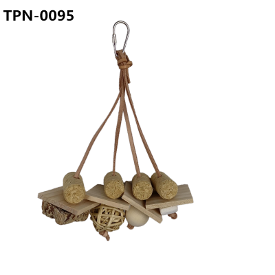 Dye-Free Wood Bird Toy Natural Leather Chewing Parakeet Parrotlet Budgie Cockatiel ​Toys TPN-0095