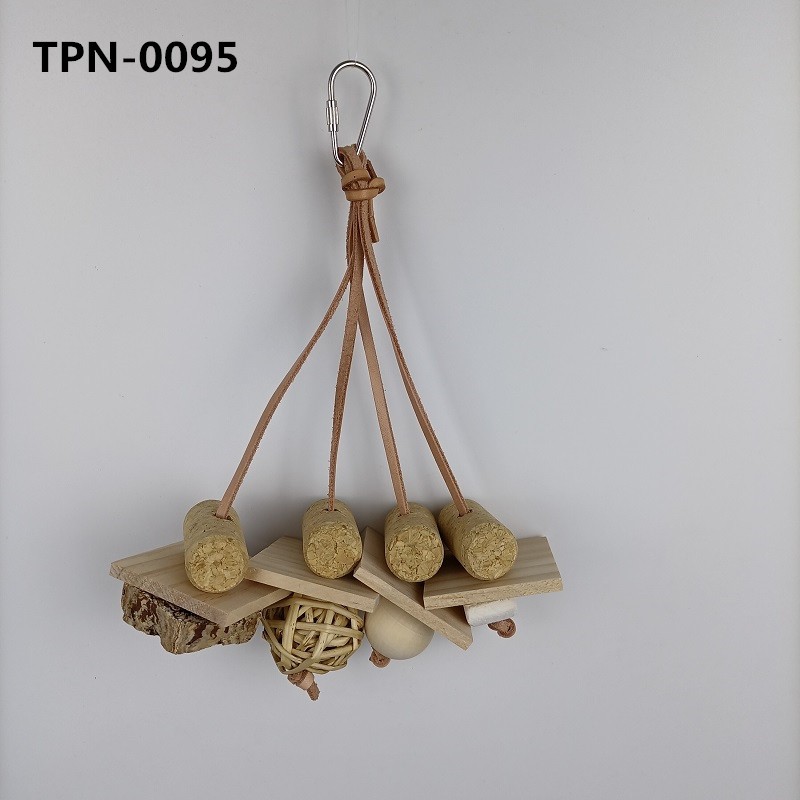 Dye-Free Wood Bird Toy Natural Leather Chewing Parakeet Parrotlet Budgie Cockatiel Toys TPN-0095