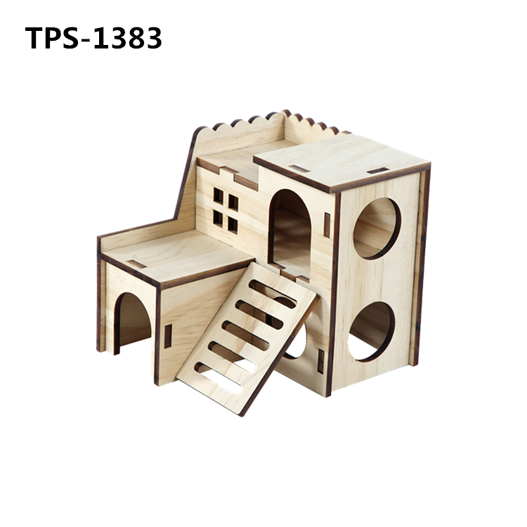 Fun Slide Hamster Wood House Guinea Pig Toys Hamsters Hide Out Climbing Ladder Wooden Funny Play Chew Toy Two Layers Hut for Small Animals Rat Mouse Hideouts Dwarf Gerbil TPS-1383/84/85