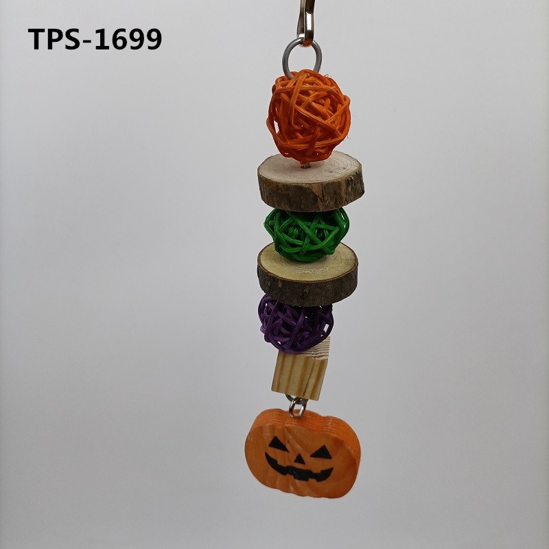 Halloween Bird Chew Toys Rattan Wooden Balls Grinding Beak Bird Cage Hanging Toy with Pumpkin Decoration for Small Pet Accessories TPS-1699 - Image 1