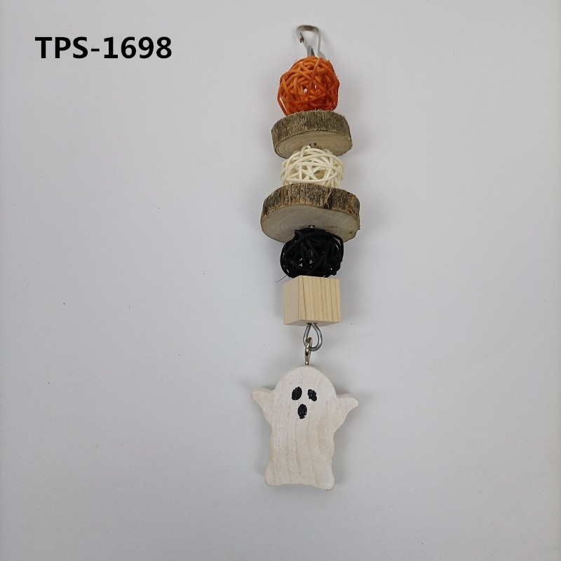 Halloween Bird Chewing Toys Parrot Wood Block Vine Ball Bird BitesToy Bird Cage Hanging Toys for Parakeets Cockatiels Conure African Grey Amazon TPS-1698 - Image 1