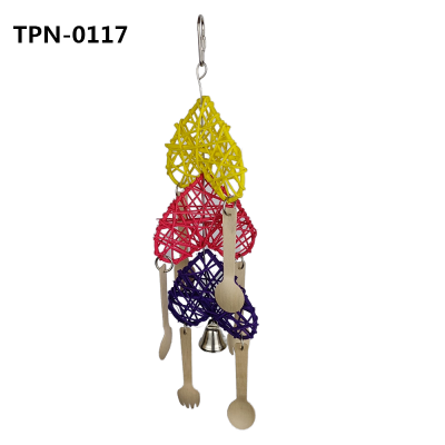 Fun Heart Shapes Rattan Ball Bird Toys with Wooden Spoons for Parrot Cockatoo African Grey Macaw Eclectus Amazon Parakeet Cockatiel Conure Budgie Lovebird Finch Cage Accessories​ TPN-0117