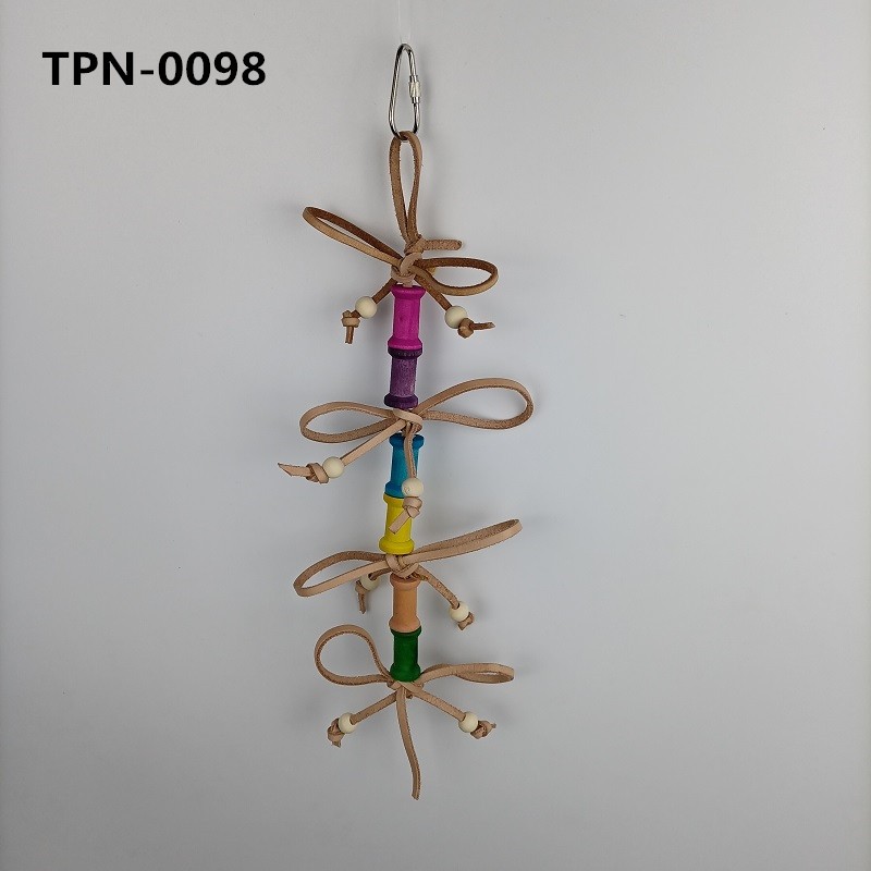 Leather Bird Toys Colorful Parrot Foraging Chewing Swing Hanging Chews Toy for African Grey, Conure, Caiques, Amazon and Medium and Small Birds TPN-0098