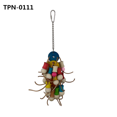 Leather Chewable Bird Toy,Wood Blocks Parrot Shredding Chews Toys for ​Conure, Pionus, African Grey​ TPN-0111