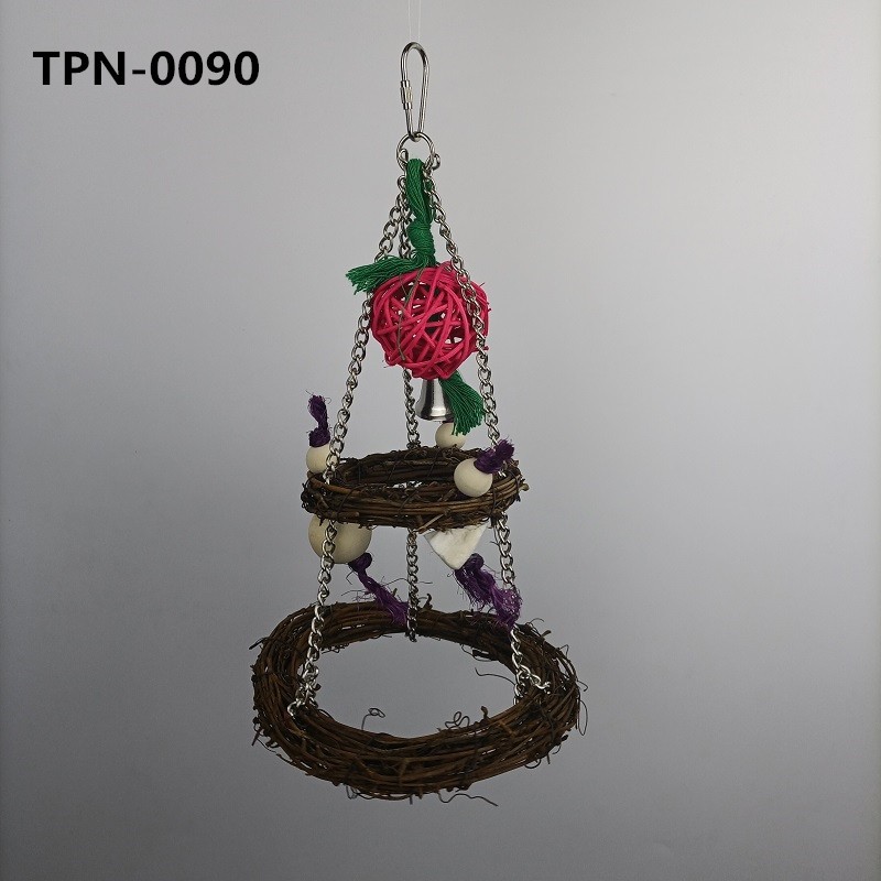 Bird Swing Natural Rattan Hoop Parrot Stand for Parakeet Cockatiel Conure Finch Lovebird Budgie African Grey Caique Canary Cage Hanging AccessoriesTPN-0090