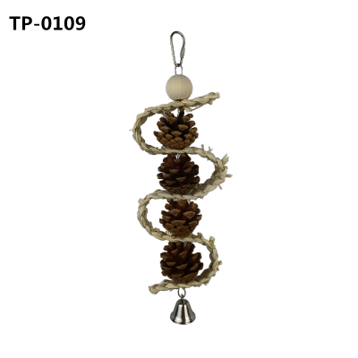 Parrot Toys Natural Chewing Bird Toy with Pinecone and Corn Husk Bird Cage Bite Toy for Small Parakeets Cockatiels Conures Finches Budgie Love Birds​ TPN-0109