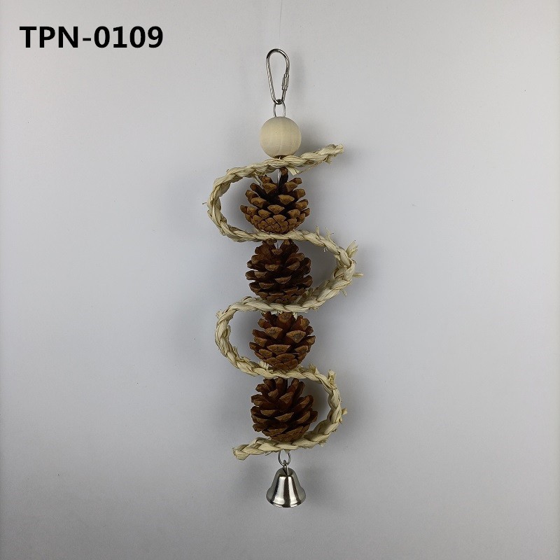 Parrot Toys Natural Chewing Bird Toy with Pinecone and Corn Husk Bird Cage Bite Toy for Small Parakeets Cockatiels Conures Finches Budgie Love Birds TPN-0109