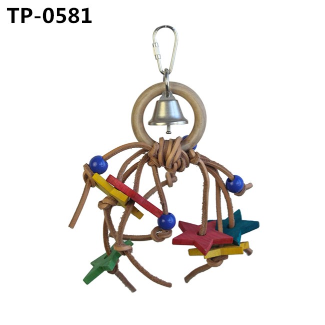 Natural Leather Bird Foraging Chewing Hanging Parrot Toy for Amazon African Grey Conure Caiques