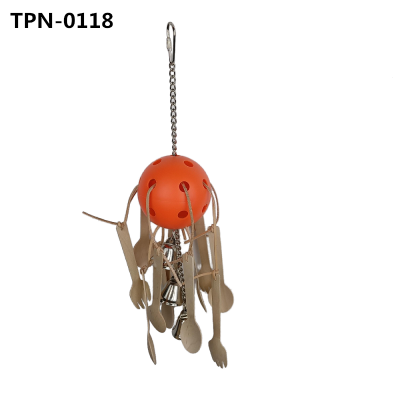Natural Wood Spoon Bird Chew Toy, Plastic Balls ​Parrot Foot Climbing Toy for Conure Amazon African Grey TPN-0118