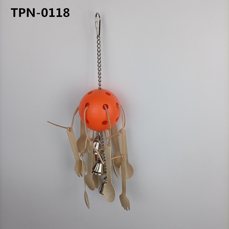 Natural Wood Spoon Bird Chew Toy, Plastic Balls Parrot Foot Climbing Toy for Conure Amazon African Grey TPN-0118