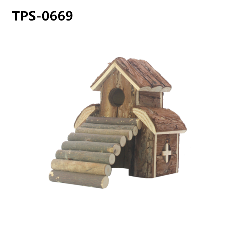 Natural Wooden Hamster Playground Small Animal Multi-Room Hideouts Houses with Climbing Ladders & Bridge for Dwarf Hamster Mice and Other Small Animals TPS-0669/670 - Image 1