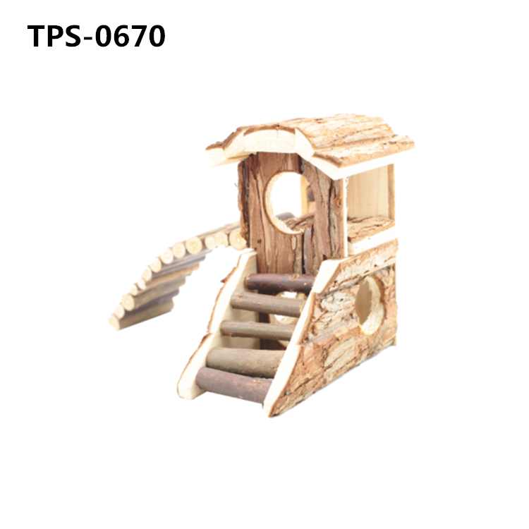 Natural Wooden Hamster Playground Small Animal Multi-Room Hideouts Houses with Climbing Ladders & Bridge for Dwarf Hamster Mice and Other Small Animals TPS-0669/670 - Image 2