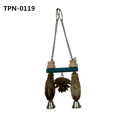 Natural Wooden Parrot Cage Toys Bird Perch Stand with Carambola and Pine Cone for Parakeets Cockatoos Conures Lovebirds Bird Cage Accessories ​TPN-0119