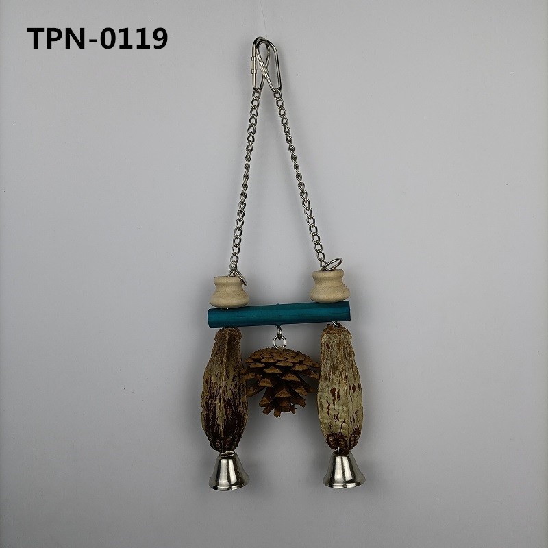 Natural Wooden Parrot Cage Toys Bird Perch Stand with Carambola and Pine Cone for Parakeets Cockatoos Conures Lovebirds Bird Cage Accessories TPN-0119