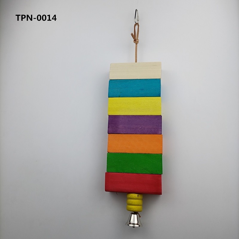 Multicolored Natural Wooden Parrot Chewing Toy for Macaws cokatoos, African Grey Bites with Leather Ropes TPN-0014 - Image 1