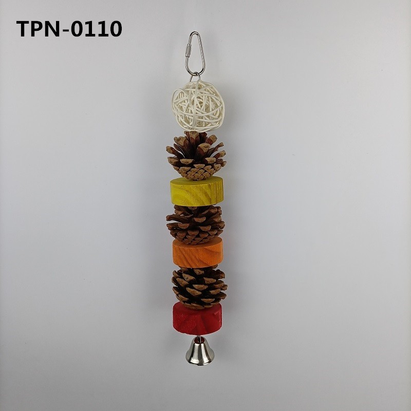 Parrot toys Pinecone and Wood Blocks Bird Bite Rattan Toy Parrot Cage Accessories Pine Cone TPN-0110 - Image 1