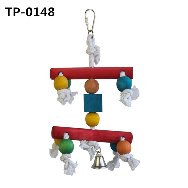 Parrot Cage Bite Toys Wooden Block Bird Cotton Knots Toy for Small and Medium Pet Cage Hanging - Image 1