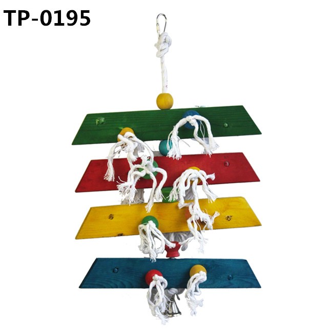 Parrot Cage Bite Toys Wooden Block Bird Cotton Knots Toy for Small and Medium Pet Cage Hanging