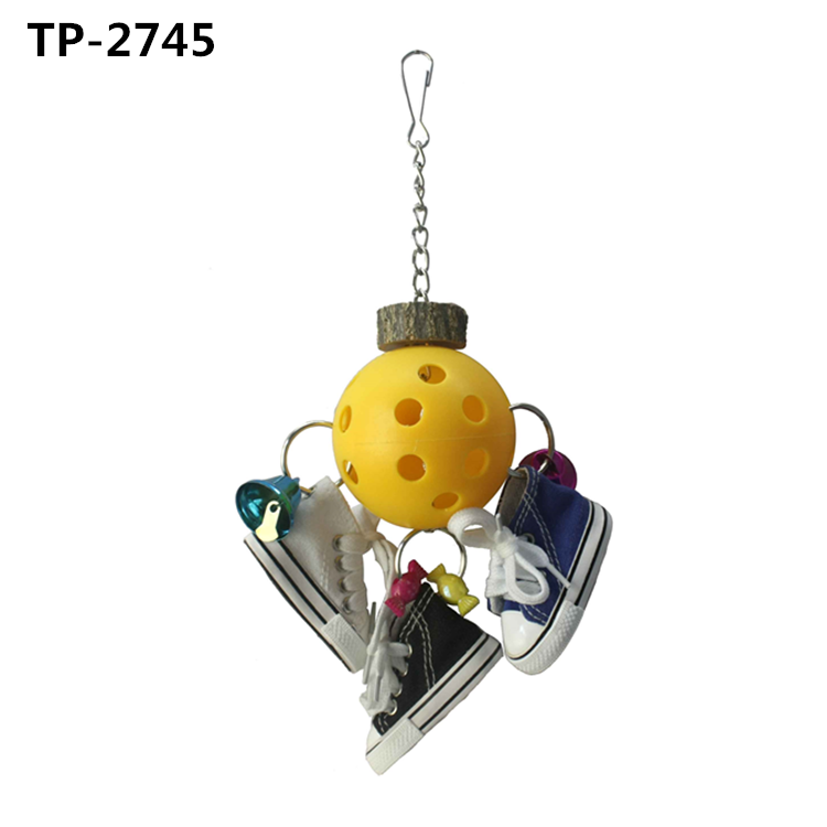 Large Parrot Foot Toy Wooden Blocks Tearing Toys with Mini Sneakers for African Grey Macaws Cockatoos - Image 2