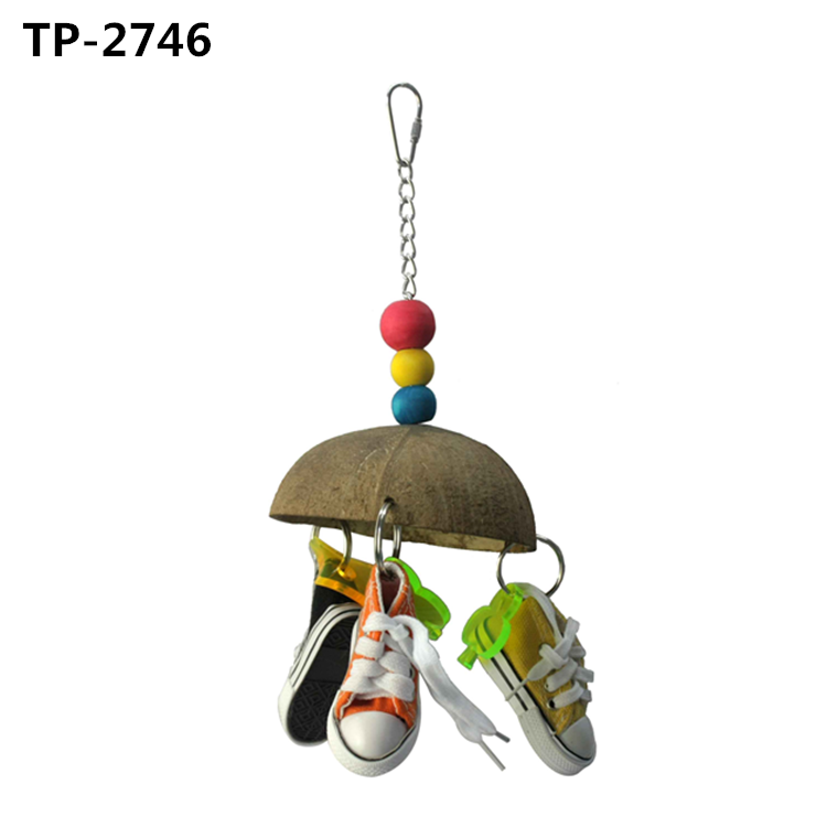 Large Parrot Foot Toy Wooden Blocks Tearing Toys with Mini Sneakers for African Grey Macaws Cockatoos - Image 3