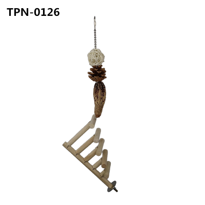 Parrot Wooden Ladder Bird Toys, Long Tailed Parrot Toys with Rattan Ball,Carambola and Pure Natural Pine Cones, Fun Bird Cage Accessories​TPN-0126