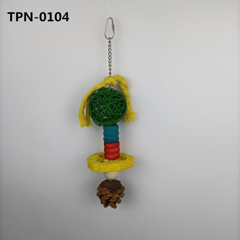 Bird Chew Toys, Rattan Ball,Loofah,Wood Block and Pine ConeTreats for Conure Cockatoo Parakeet Budgies Cockatiel Lovebirds Pets Cage Bite Toys TPN-0104 - 副本