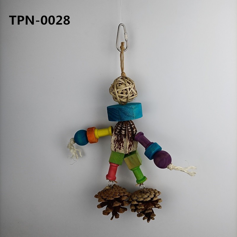 Plastic Wood Bird Chew Toy with Carambola Blocks and Pine Cone for Medium Large Parrot Conure Macaw African Grey Amazon Cockatoo Amazon Budgies Parakeet Cockatiel Lovebird Finch Bird CageTPN-0028