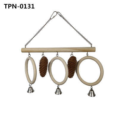 Natural Wood Bird Parakeet Stand Swing with Pine Cone , Paw Grinding Stick Bird Cage Accessories for Pet Budgies Cockatiels Conure Lovebirds​ TPN-0131