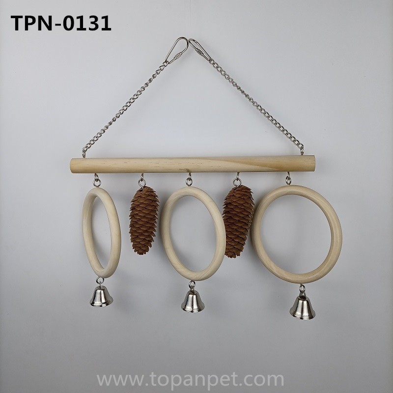 Natural Wood Bird Parakeet Stand Swing with Pine Cone , Paw Grinding Stick Bird Cage Accessories for Pet Budgies Cockatiels Conure Lovebirds TPN-0131