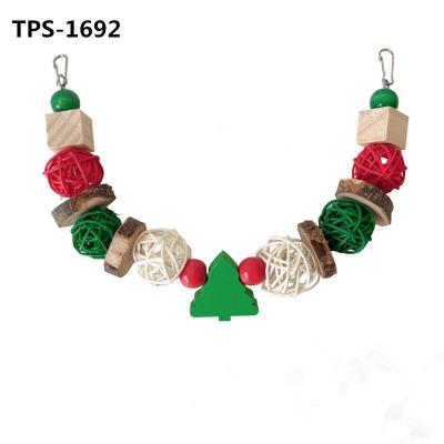 Wood Blocks Rattan Ball Christmas Bird Swing Toy for Parrotlets, Parakeets, Cockatiels, Lovebirds Chewing ​TPS-1692