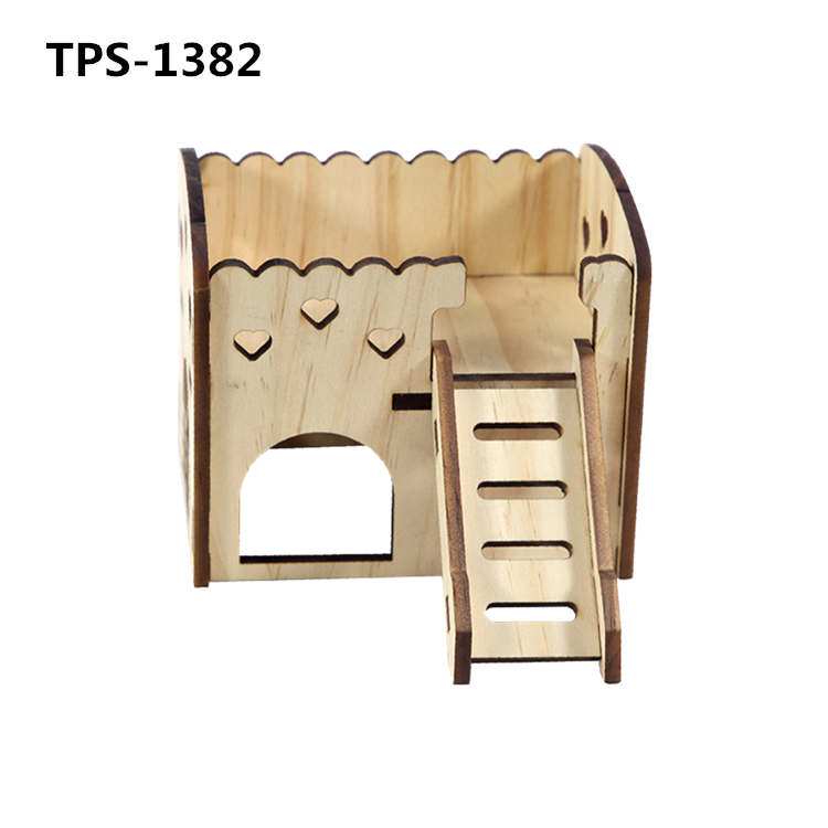 Wood Hamster House,Chinchilla Hut with Steps Ladders and Window Multi-Chamber Small Animal Hideout Maze Habitat Decor for Dwarf Mice,Rats,Mouse Gerbils, Chinchilla TPS-1382/1386 - Image 1